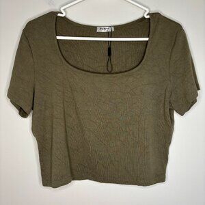 ZEAGOO NEW Cropped Round Neck Tee Green XXL Women Stretch
